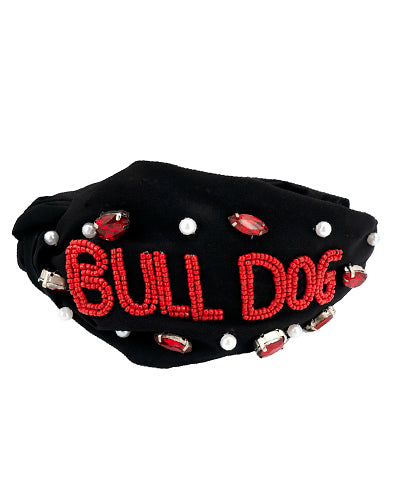 Bull Dog Beaded Headband- Black