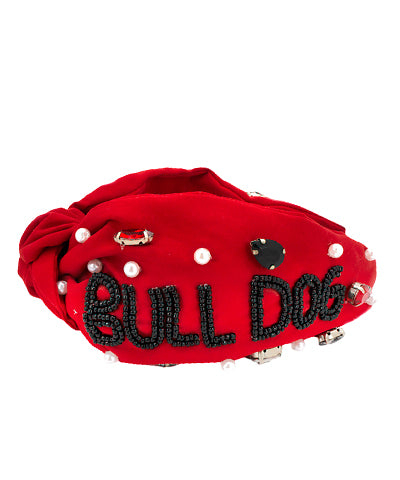 Bull Dog Beaded Headband- Red